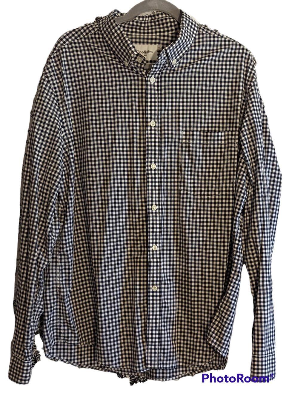 Goodfellow & Co Black White Buffalo Plaid Long Sleeve Button Down Dress Shirt XL